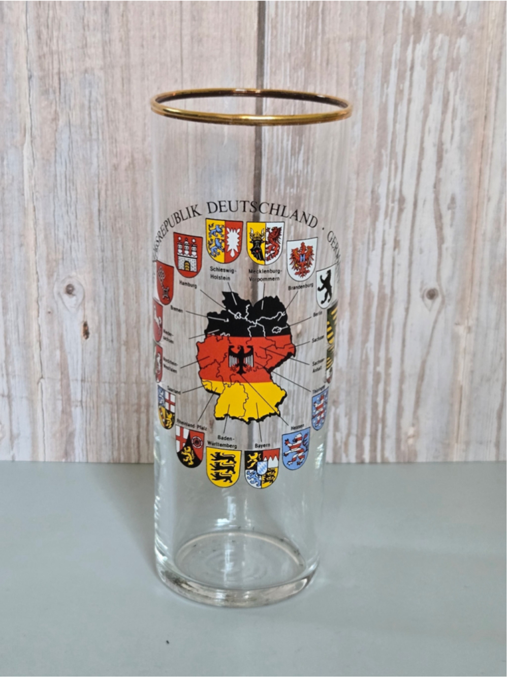 Vintage 1990s Germany Deutschland Souvenir Glasses Gold Rim Coat of Arms Set 2